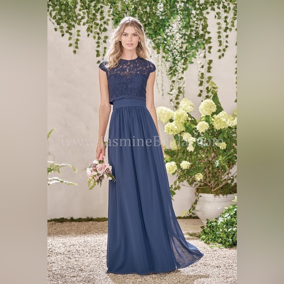 Jasmine Dresses & Skirts - Jasmine Bridesmaid Dress- Long Sweetheart Neckline Poly Chiffon with Lace Top